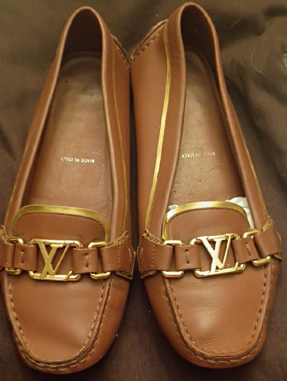 Louis Vuitton Brown Leather Loafers with Gold LV Hardware